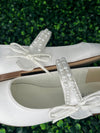 Girls Sweetie Pie Pearl White Satin Flat 136