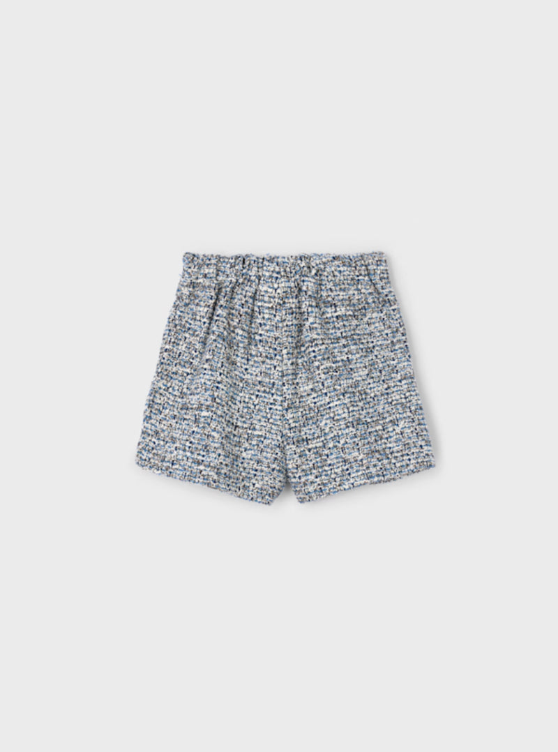 Mayoral Girls’ Fuzzy Knit Navy Sweater and Tweed Bow Shorts Set 4307