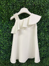 Bimbalo’ Girls' White Crepe Asymmetrical Dress with Rhinestone and Pearl Accento