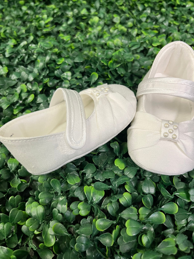 Michelina Bimbi Made in Italy Girls’ Satin Shoes with Pearl Bow
