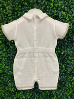 Michelina Bimbi Taupe Knit Boys Romper With Cap
