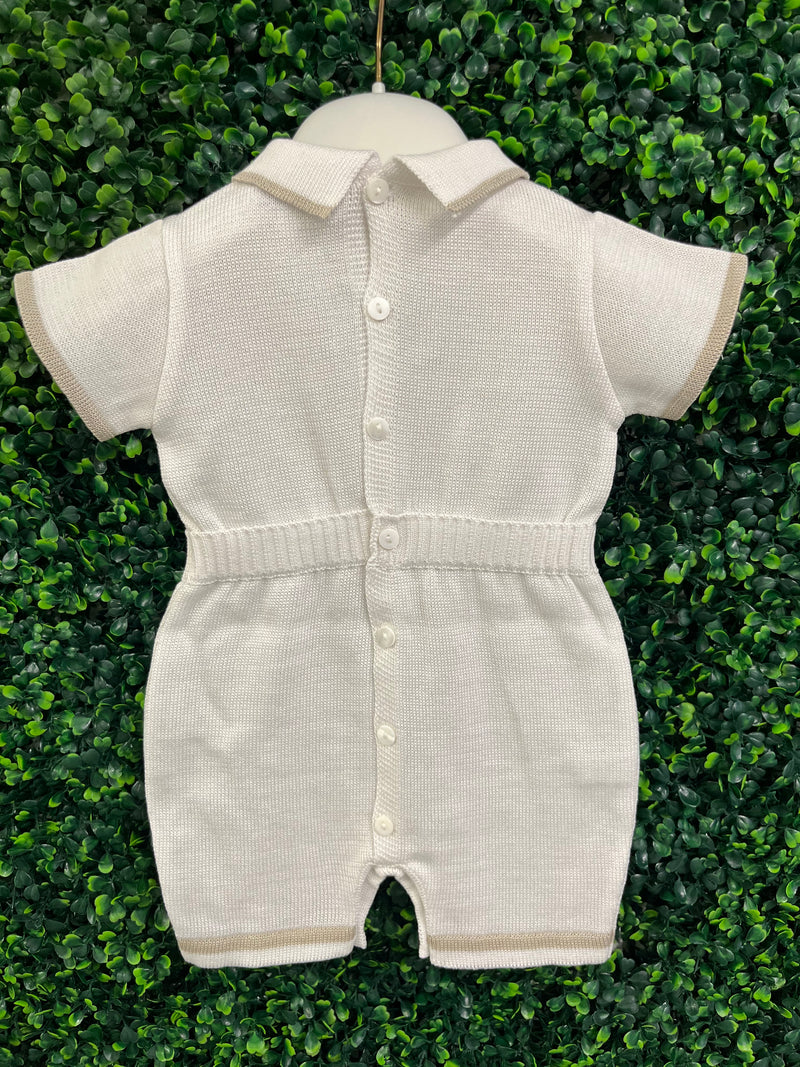 Michelina Bimbi Taupe Knit Boys Romper With Cap