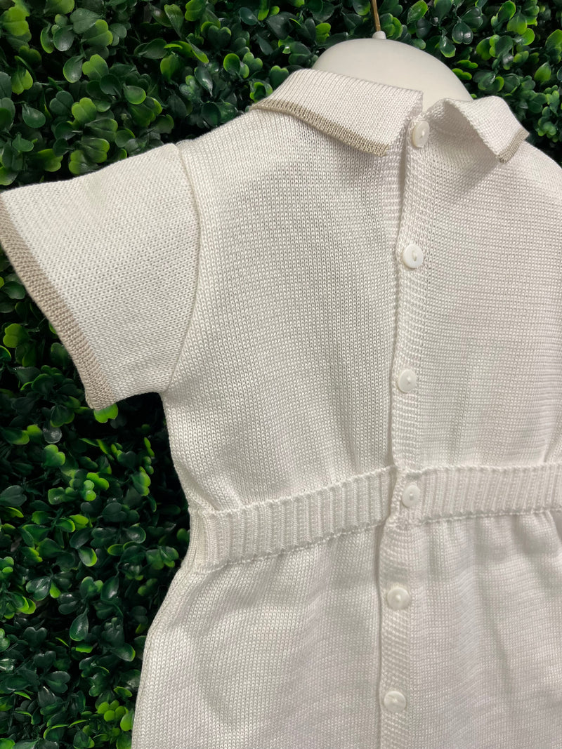 Michelina Bimbi Taupe Knit Boys Romper With Cap