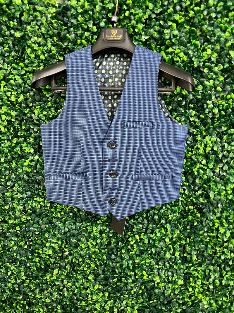 Leo & Zachary Boys Navy and Blue Check 3 Piece Suit