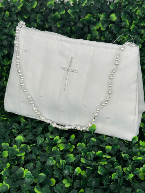 Satin and Organza Communion Purse with Pearl Cross - B1