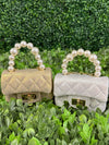 Girls’ Metallic Vegan Leather and Pearl Strap Crossbody Purse