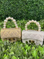 Girls’ Metallic Vegan Leather and Pearl Strap Crossbody Purse