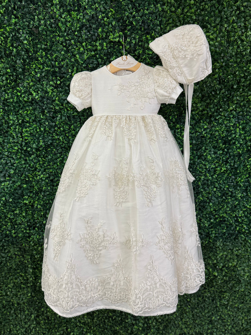 Piccolo Bacio Girls' Raw Silk and Lace Baptism Gown Katrina