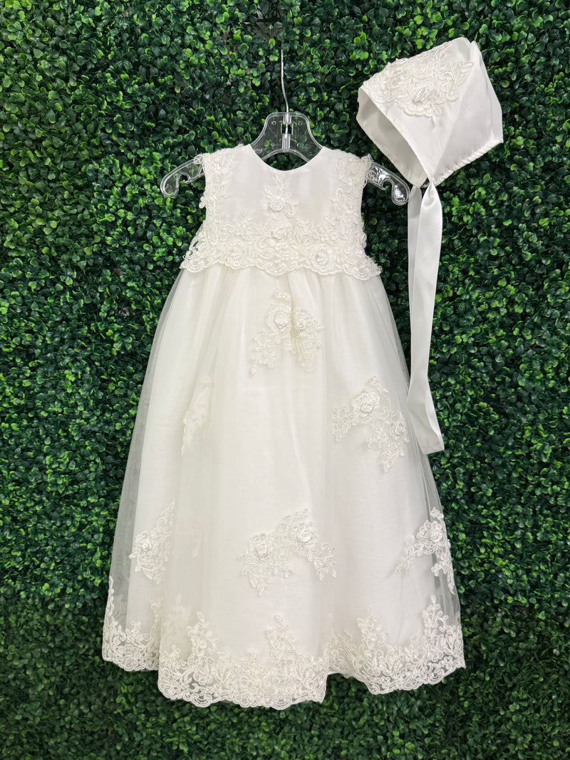Macis Design Girls’ Rosette and Lace Christening Gown - CH280