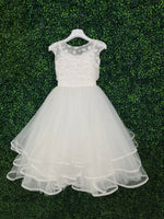 Michelina Bimbi Communion Dress with Floral Beaded Top and Beaded Belt