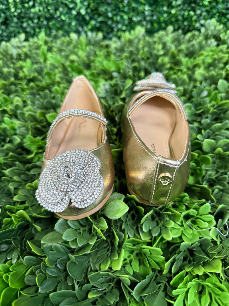 Nina Girls’ Metallic Flat with Rhinestone Rosette - Izzy