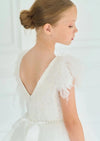 Teter Warm Feather And Ruffle Sleeve Tiered Tulle Gown GS72 Back