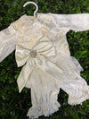 Katie Rose Ivory Infant Cotton Velvet Lace Bow Set with Matching Socks and Headband