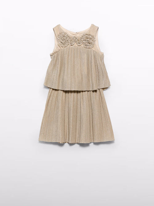 Abel & Lula Gold Metallic Pleated Knit Skirt Set 5071