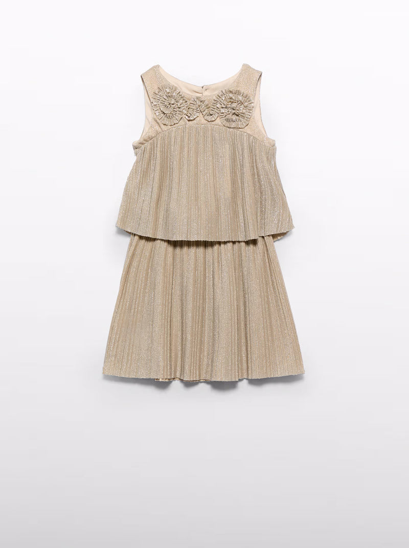 Abel & Lula Gold Metallic Pleated Knit Skirt Set 5071