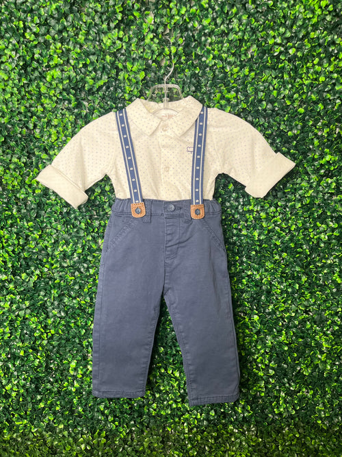 Mayoral Boys Blue and White Suspender Set - 2515