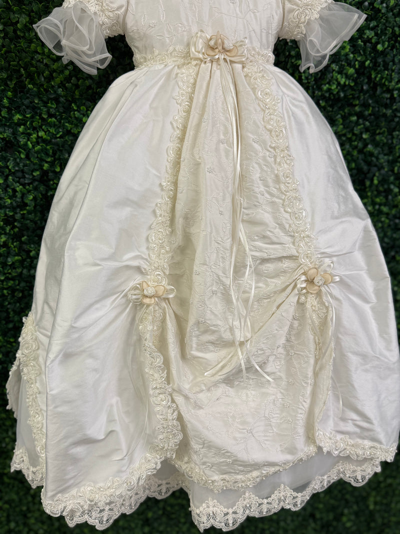 Piccolo Bacio Girls' Silk Embroidered Baptism Dress Virginia