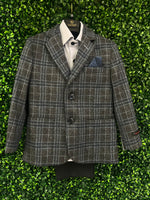 Leo & Zachary Boys Blue and Grey Plaid 3 Piece Suit 5451