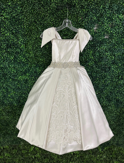 Piccolo Bacio Couture Ivory Satin and Lace Gown Elise