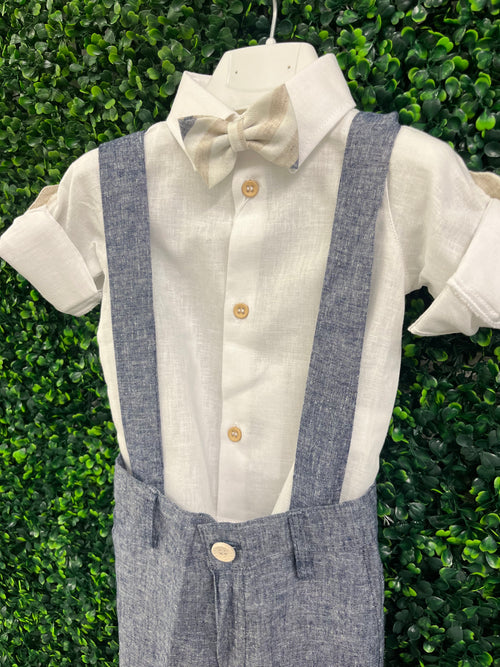 Michelina Bimbi Knit 3 Piece linen Italian Boys Suspender Outfit