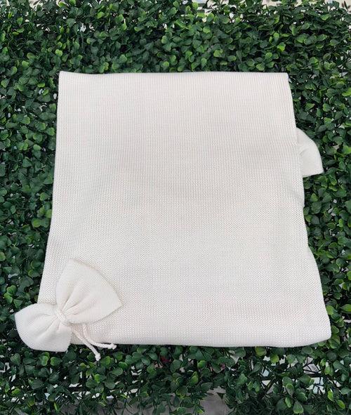 Bimbalo Made in Itay! Girl’s White Cotton Knit Bow Blanket