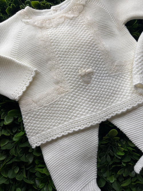 Martin Aranda Girls’ Off White Knit Lace  Three Piece Outfit 11276