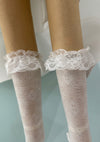 Meia Pata Girls’ Lace Knee Socks with Lace Ruffle