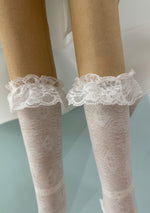 Meia Pata Girls’ Lace Knee Socks with Lace Ruffle