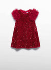 Abel & Lula Ruby Red Sequin Puff Sleeve Dress 5529