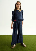 Abel and Lula Girls’ Navy Shimmer Pleated Two Piece Pant Set 5731