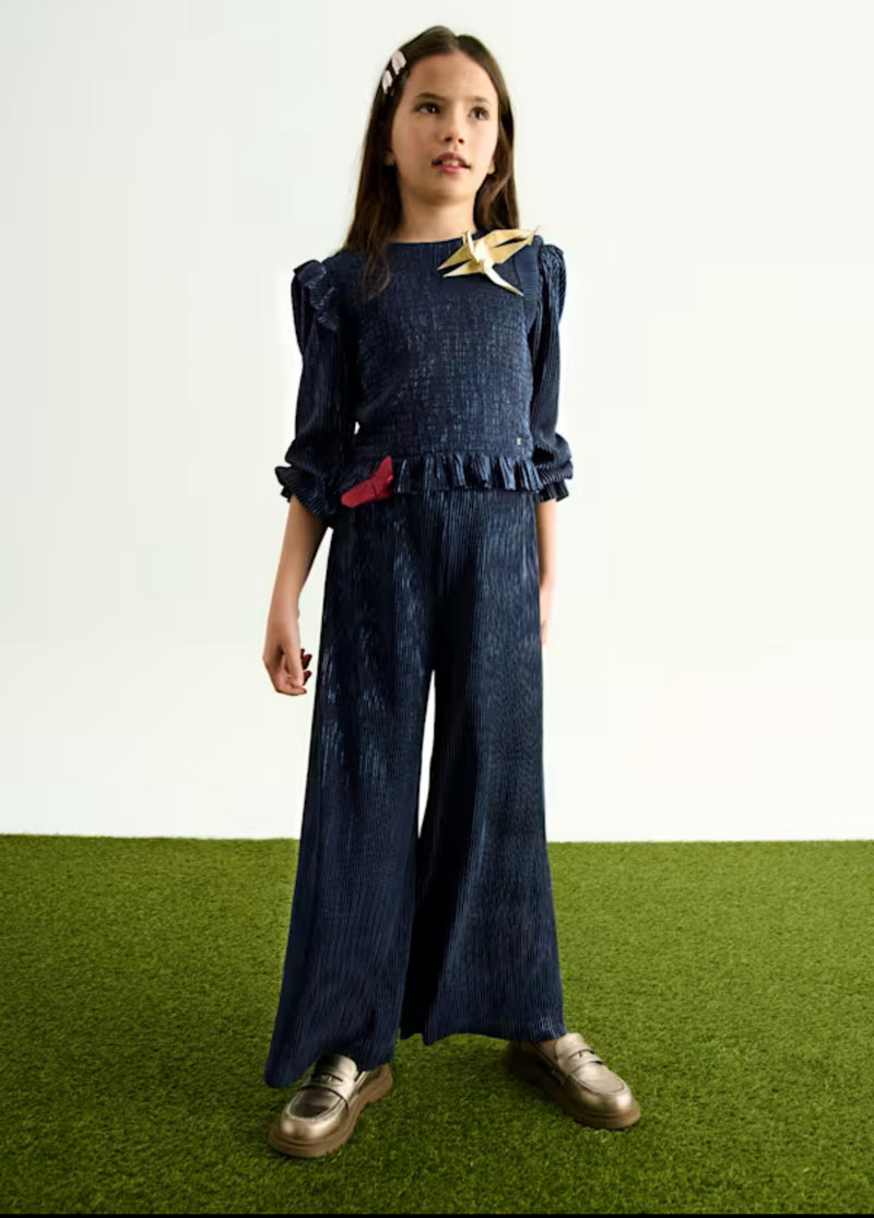 Abel and Lula Girls’ Navy Shimmer Pleated Two Piece Pant Set 5731