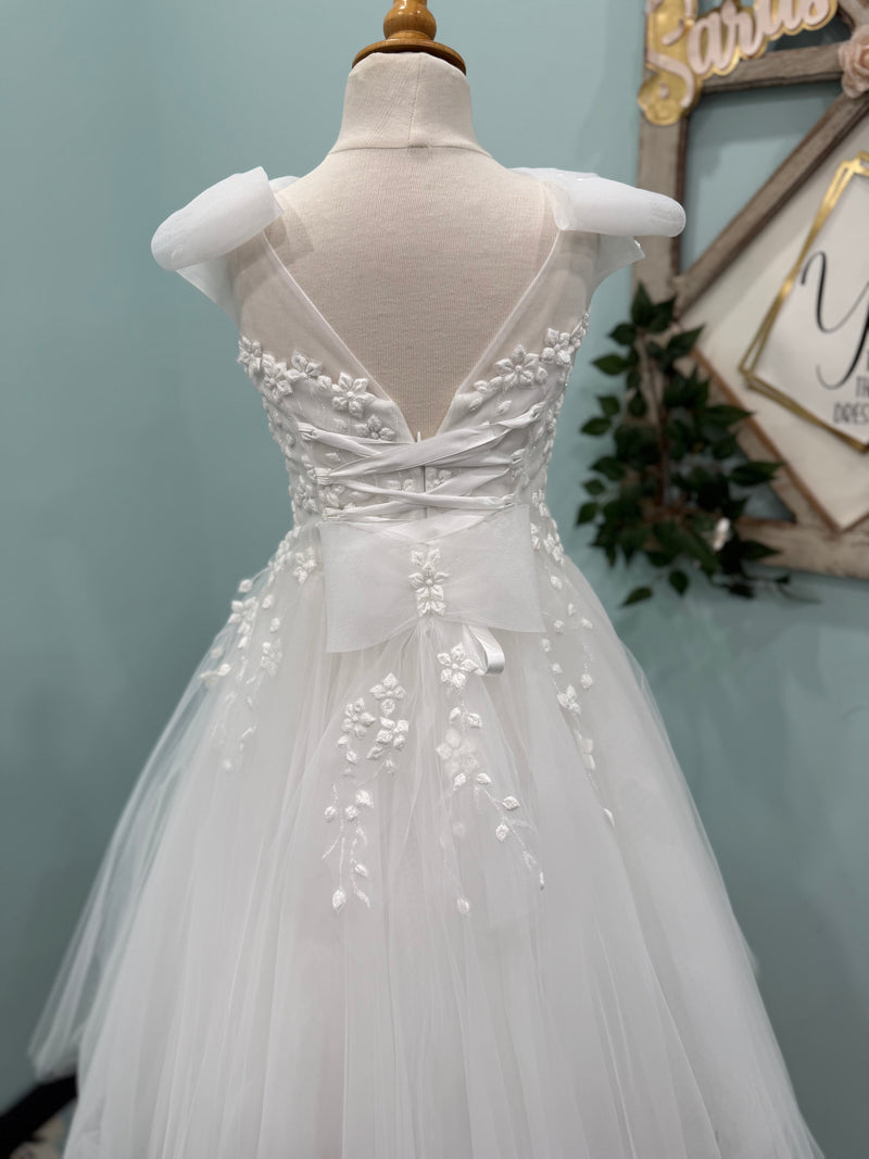 Michelina Bimbi Floral Embroidery Bow Shoulder Communion A-lineGown J4211