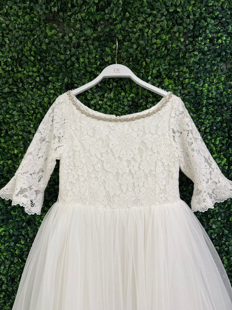 Teter Warm 3/4 Sleeve Rhinestone Neckline Lace Gown XGS06