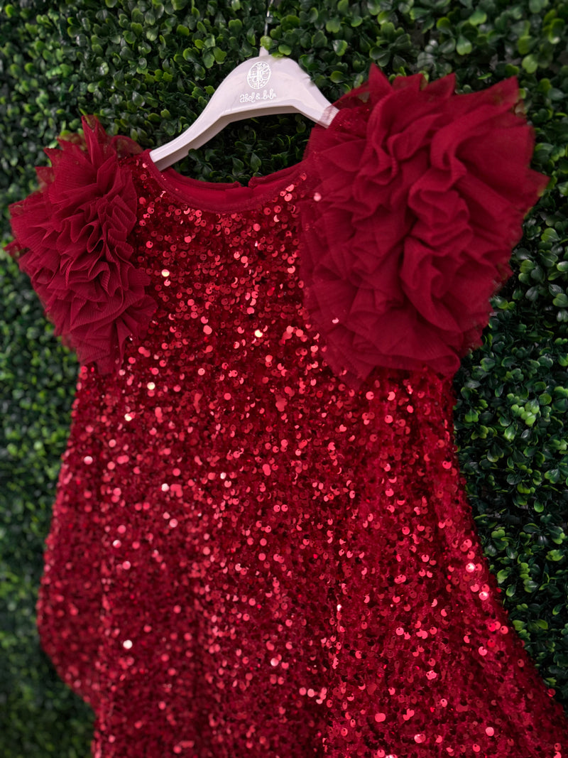Abel & Lula Ruby Red Sequin Puff Sleeve Dress 5529 16 / Ruby Red Abel & Lula Ruby Red Sequin Puff Sleeve Dress 5529 16 / Ruby Red