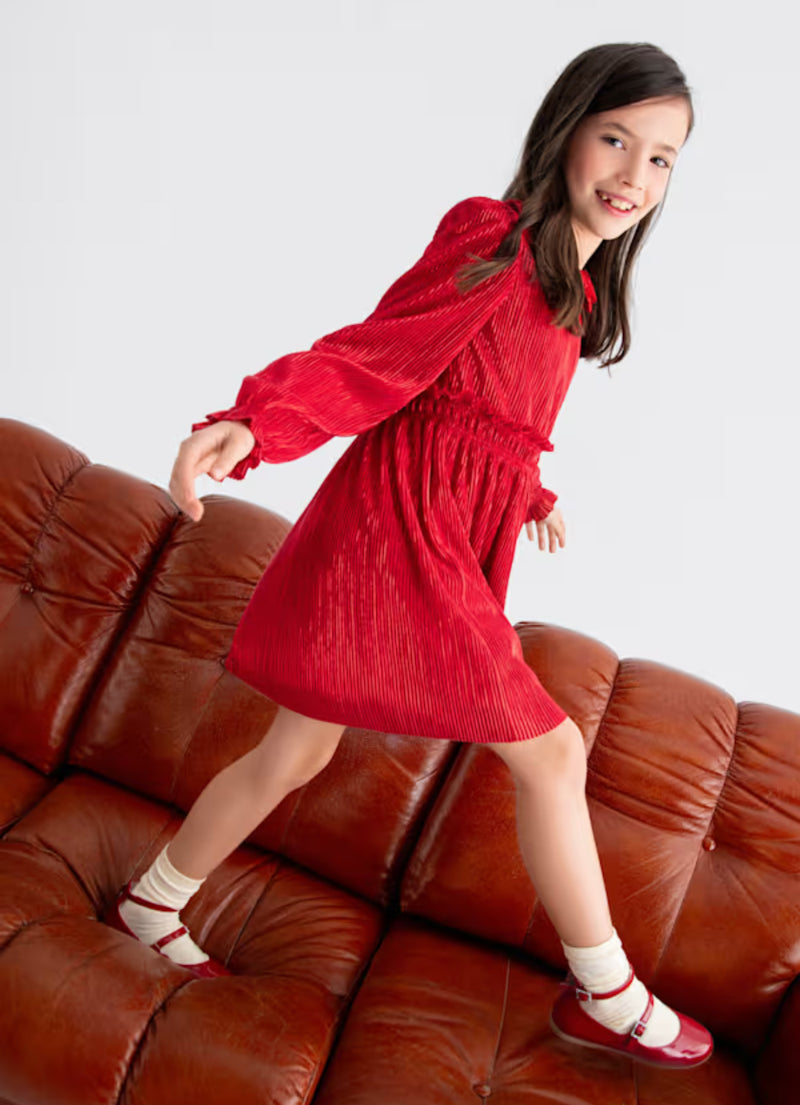 Abel & Lula Ruby Red Pleated Knit Dress 5530