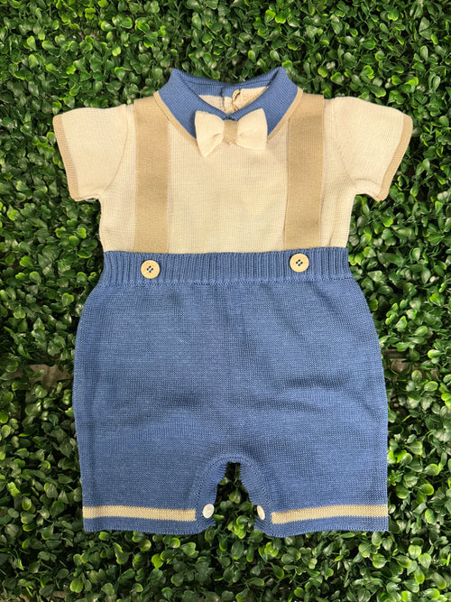 Made in Italy! Bimbalo Boys Blue Faux Suspender Cotton Romper Set