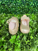 Nina Girls’ Glitter Texture Mary Jane with Flower Velcro Strap