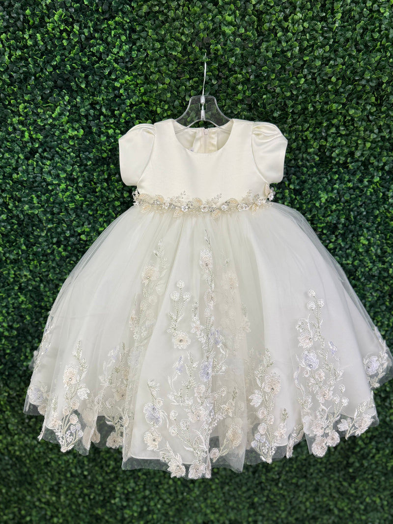 Nan & Jan Ivory Satin and Tulle Floral Dress 3812