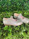 Nina Girls’ Glitter Texture Mary Jane with Flower Velcro Strap