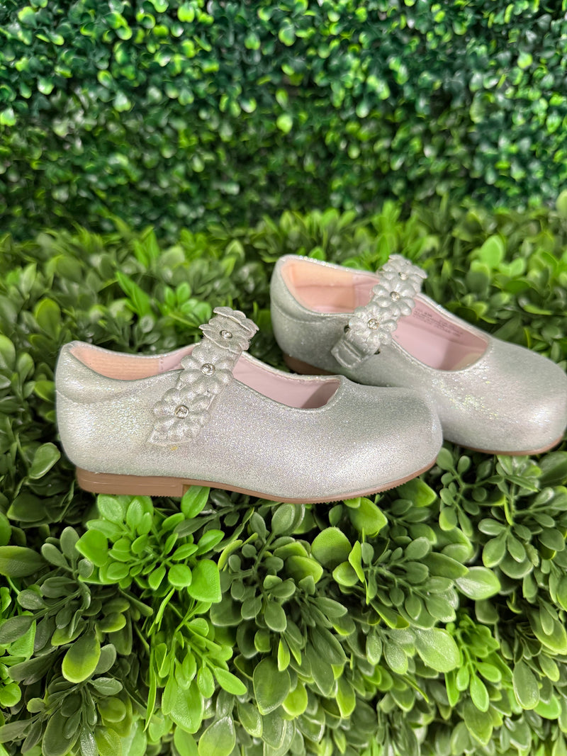 Nina Girls’ Glitter Texture Mary Jane with Flower Velcro Strap