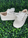 Girls’ White Glitter Sneaker with Ribbon Laces - S189B