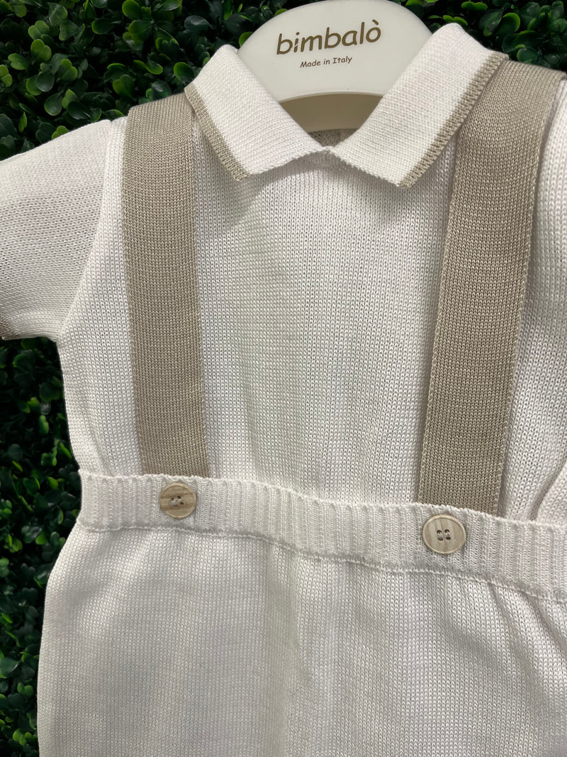 Michelina Bimbi Taupe Knit Boys Romper With Cap