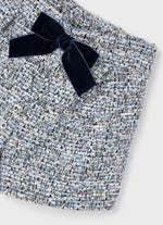 Mayoral Girls’ Fuzzy Knit Navy Sweater and Tweed Bow Shorts Set 4307