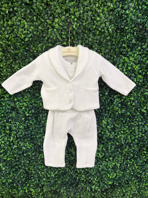 Boys’ Textured Cotton 4 Piece Suit with Newsboy Cap