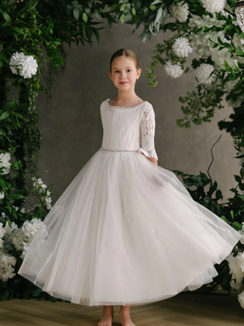 Teter Warm 3/4 Sleeve Rhinestone Neckline Lace Gown XGS06