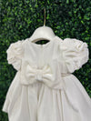 Bimbalo’ Girls' White Velvet Dress with Rhinestone and Pearl Accent