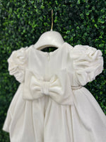 Bimbalo’ Girls' White Velvet Dress with Rhinestone and Pearl Accent