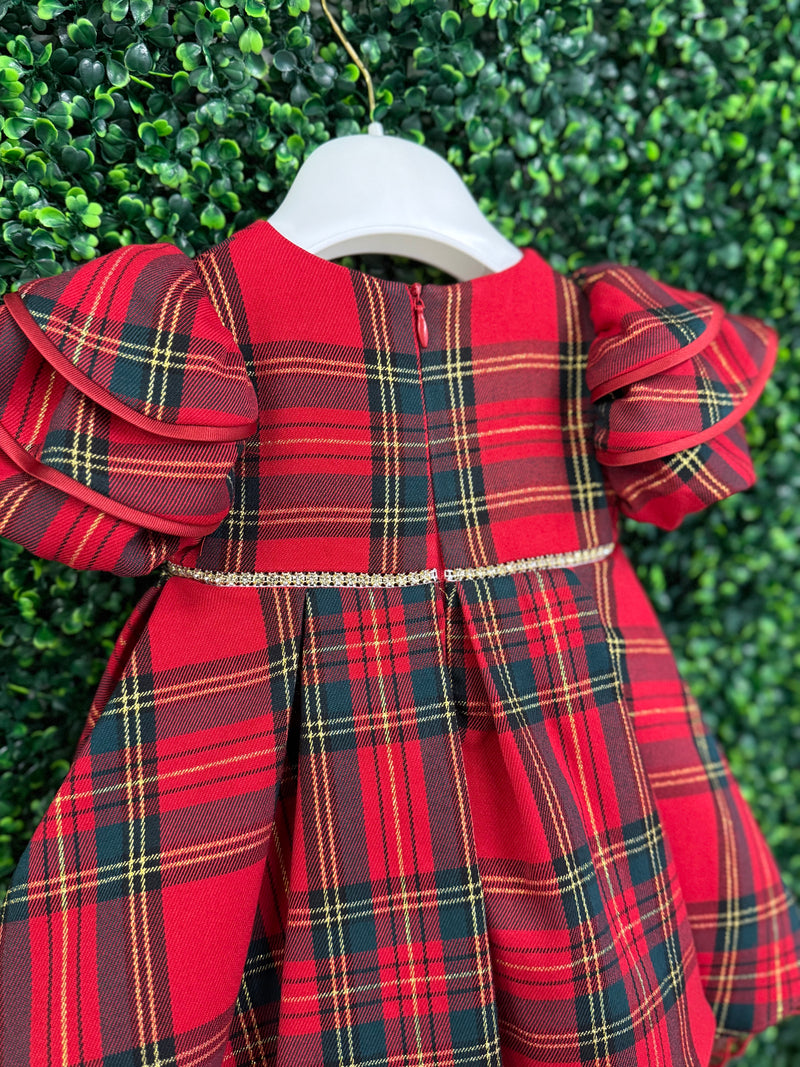 Bimbalò Girls' Italian Tartan Puff Sleeve Holiday Dress