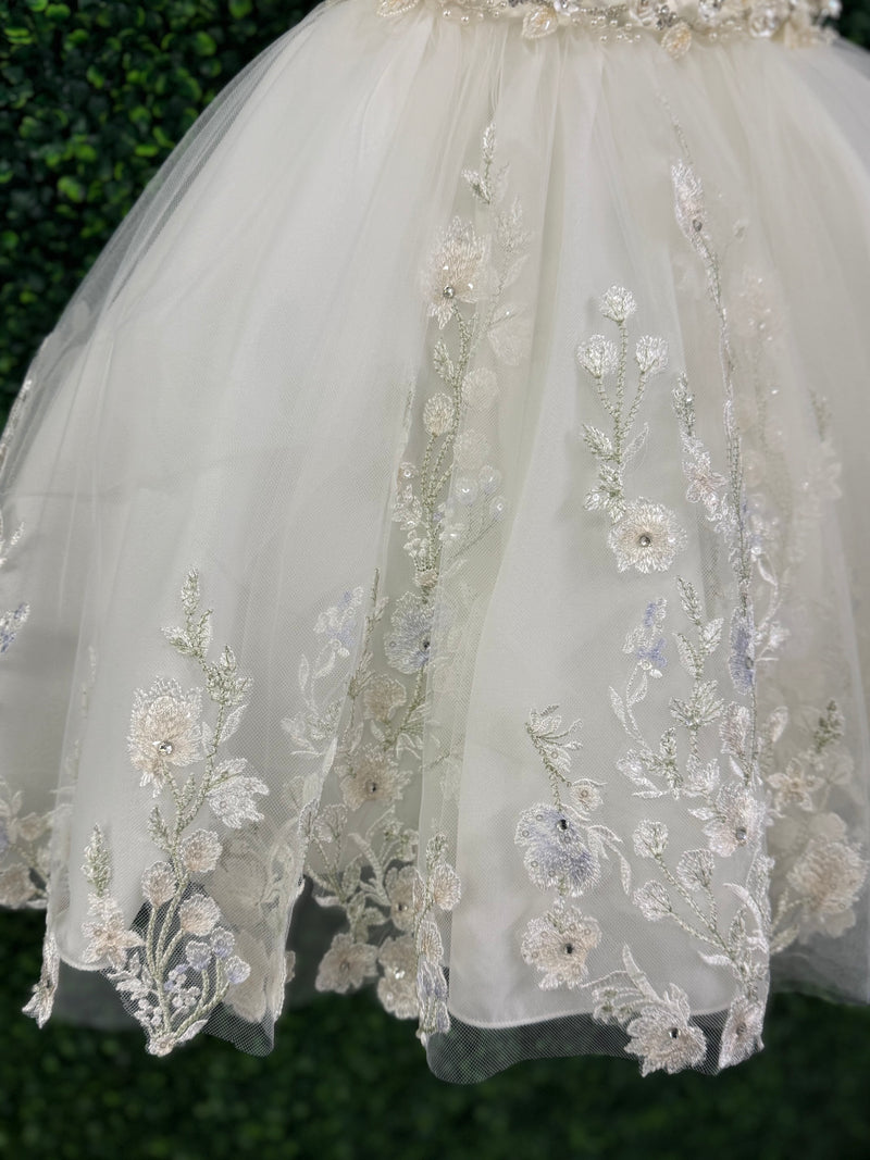 Nan & Jan Ivory Satin and Tulle Floral Dress 3812