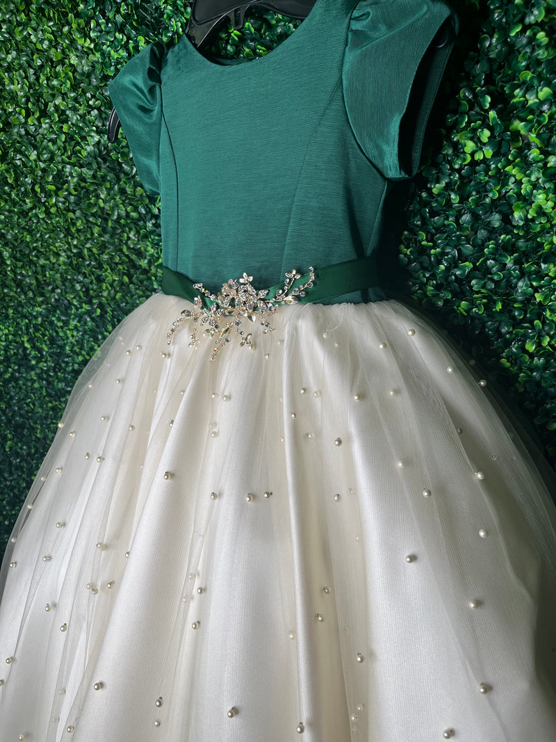 Sara’s Favorite! Girls’ Emerald / Ivory Pearl Embellished Party Dress 3804